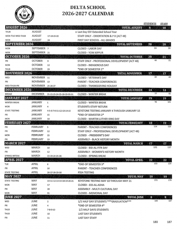 calendar 26 27